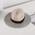 Summer two-tone straw hat with black ribbon, wide brim sun hat for beach and outdoor travel. - M (56-58cm) / Gray