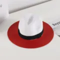 Women summer wide brim straw hat classic jazz sun hat elegant beach fashion headwear - M (56-58cm) / Red and White