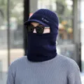 Winter warme gebreide herenmuts met gezichtsmasker, winddichte dikke muts voor buiten. - Eén maat / Muts & Sjaal Set / Marineblauw