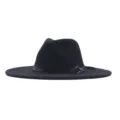 Klassischer schwarzer Woll Fedora Hut mit breiter Krempe fur Herbst und Winterzeit. - M (56-58cm) / Schwarz