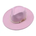 Pink wool fedora hat for women men flat wide brim jazz hat stylish winter autumn fashion cap - M (56-58cm) / Pink