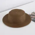 Sommer flacher Strohhut für Damen, elegante Strand Sonnenschutz Mütze, Freizeit Outdoor Kappe. - M (56-58cm) / Kaffeebraun