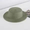 Grüner Strohhut Detailansicht, flacher Top Wide Brim Sonnenhut perfekt für den Sommerurlaub. - M (56-58cm) / Dunkelgrün