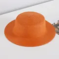 Oranger Strohhut Detailansicht, flacher Top Sommer Strand Sonnenschutz Hut für Damen Urlaub Outdoor. - M (56-58cm) / Orange