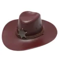 Dettagli del cappello da cowboy western rosso scuro con stella e corda intrecciata. - M(56-58cm) / Borgogna