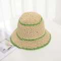 Sombrero de cubo de paja tejida para mujer, sombrero de sol de verano con rayas verdes. - Estilo Rayado Albaricoque Verde (tp14)