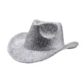 Detail shot of shiny silver sequin cowboy hat, perfect for party and stage performance costumes. - M (56-58cm) / Silver
