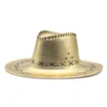 Golden western cowboy hat detail shot, stylish metallic party top hat for Halloween events. - M (56-58cm) / Gold
