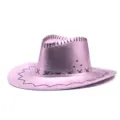Pink metallic western cowboy hat detail close up, shiny party festival costume headwear - M (56-58cm) / Pink
