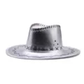 Metallic silver cowboy hat with black stitching, perfect for party, Halloween, and outdoor. - M (56-58cm) / Silver