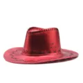 Red metallic cowboy hat for party, Halloween, western style, outdoor beach UV protection. - M (56-58cm) / Red