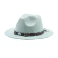 Cappello fedora in lana verde menta con fascia in pelle perle turchesi autunno inverno - M (56-58cm) / Verde chiaro