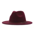 Chapeau fedora en feutre de laine rouge vin avec ceinture en cuir élégant chapeau d'hiver - M (56-58cm) / Bordeaux