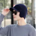 Winter warm knit hat for men with fleece lining earflaps and brim stylish casual cold weather cap - One Size / Hat Only / Navy