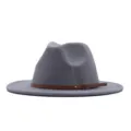 Chapeau Fedora en Laine Grise pour Femme Style Britannique Chapeau d'Hiver Ceinture - M (56-58cm) / Gris
