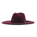 Burgunderroter Woll Fedora Hut mit schwarzem Gurt und Metallring stylischer Damenhut - M (56-58cm) / Burgunderrot