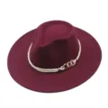 Burgundy wool felt fedora hat with cream rope and chain variant for women and men stylish - M (56-58cm) / Burgundy