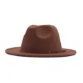 Chapeau Fedora en feutre de laine pour femme marron style britannique avec fine ceinture cuir - M (56-58cm) / Marron