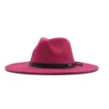 Rosa Wollfilz Fedora Hut mit schwarzem Ledergürtel und Metallring für Damen Herbst. - M (56-58cm) / Fuchsia
