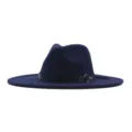 Dunkelblaue Woll-Fedora-Hut mit schwarzem Lederband und Metallring fuer Herbst Mode Stil. - M (56-58cm) / Marineblau
