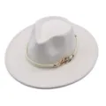 Stylish wool felt fedora hat for men and women, wide flat brim classic winter jazz cap. - M (56-58cm) / Cream