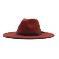 Wollner Fedora Hut für Damen und Herren, Herbst Winter Jazz Hut mit Lederband, rostrot. - M (56-58cm) / Orangerot