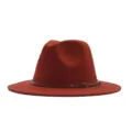 Chapeau Fedora en Laine, Roux Automne Hiver Femme Style Britannique avec Fine Ceinture en Cuir - M (56-58cm) / Couleur caramel