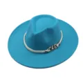 Stylish turquoise wool fedora hat with white rope and chain band for men and women chic style - M (56-58cm) / Lake Blue