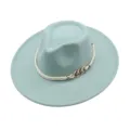 Mint green wool fedora hat for men and women, wide brim jazz hat with white rope and gold chain. - M (56-58cm) / Pale Green
