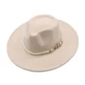 Stylish beige felt fedora hat with metal chain decoration, perfect for autumn and winter wear. - M (56-58cm) / Beige