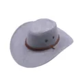 Grey suede cowboy hat with braided rope band and metal eyelets, outdoor sun protection. - One Size / Gray