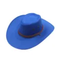 Blue western cowboy hat with brown braided rope band and metal eyelets for outdoor sun protection - One Size / Sapphire Blue