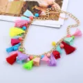 Bohemian multi-color tassel charm necklace with alloy chain for women fashion apparel detail view - Colorful