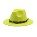 Cappello fedora in feltro verde fluorescente con fascia in pelle e perline, tesa larga piatta. - M (56-58cm) / Verde fluorescente