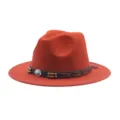 Cappello fedora in lana rossa per donna e uomo, elegante cappello jazz a tesa larga autunno. - M (56-58cm) / arancio-rosso