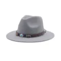 Cappello fedora in lana grigia per donna e uomo, tesa piatta larga autunno inverno jazz. - M (56-58cm) / Grigio chiaro