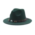 Cappello fedora in feltro di lana verde scuro, tesa piatta larga stile britannico inverno. - M (56-58cm) / Verde Scuro