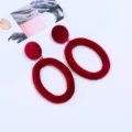 Orecchini pendenti in velluto rosso con grande design ovale, gioielli donna alla moda. - Rosso