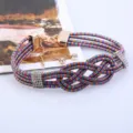 Mehrschichtiges geflochtenes Strass-Collier und Ohrringe Set, stilvoller Punk Retro Modeschmuck. - bunt