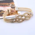 Mehrlagige geflochtene Choker Halskette und Ohrringe Set mit Strass, Punk Stil Schmuck. - Gold