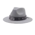 Chapeau de cowboy occidental gris avec boucle de tête de taureau et ceinture en cuir - M (56-58cm) / Gris