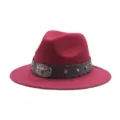 Μπορντό Τσόχινο Καπέλο Fedora Γουέστερν Καουμπόικι με Μεταλλική Αγκράφα Ταύρου - M (56-58cm) / Μπορντό