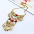 Antik Gold Rot Stein Latz Halskette Boho Mehrschichtige Lange Pullover Kette Schmuck detail - Antik Gold Rot