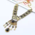 Vintage long tassel statement necklace with black gemstones retro alloy sweater chain jewelry. - Antique Gold Black