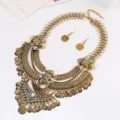 Vintage Münzen Quasten Latz Halskette und Ohrringe Set, retro grobe Kette Schmuck Zubehör. - Antikgold