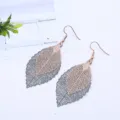 Doppelte schicht blatt ohrringe vintage metallische hohle blatt anhänger modeschmuck accessoires - Gold + Schwarz