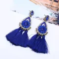 Böhmische königsblaue Strass Quasten Ohrringe Vintage Statement lange Hänge Ohrringe - Saphirblau