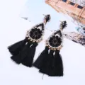 Übertriebene schwarze Kristall Blume Strass lange Quaste Ohrringe Damen Statement Schmuck - Schwarz