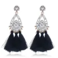 Böhmische Strass schwarze Quaste lange Ohrringe für Damen Vintage Statement Modeschmuck. - Schwarz Weiß