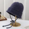 Cappello a Secchiello in Lana Lavorato a Maglia Donna Autunno Inverno Stile Coreano Caldo - Taglia unica / Blu navy